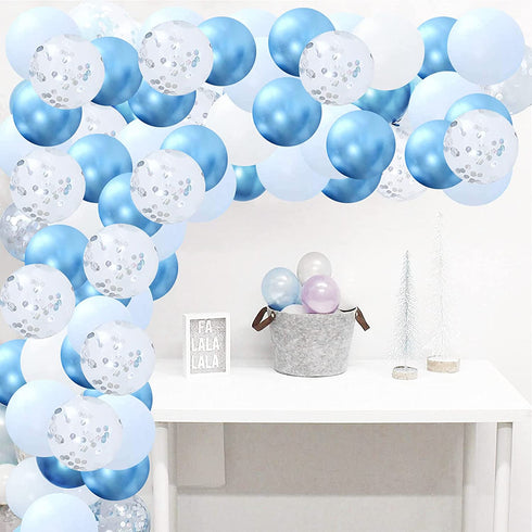Blue Balloon Garland Arch Kit - 126 Pieces/PCS Metallic Blue White and Silver Confetti Latex Balloons for Baby Shower Birthday Wedding Graduation Bachelorette Anniversary Party Background Decorations