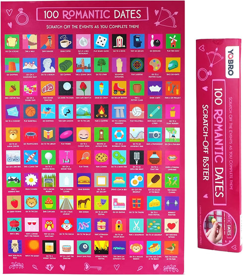 YOBRO 100 Dates Scratch Off Poster, Date Night Ideas Poster, Romantic Gifts for Women, Anniversary for Couples, Engagement Gifts for Her, or Just to Show Someone You Love Them