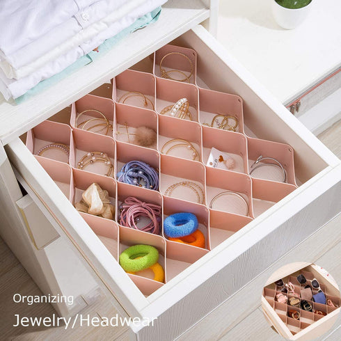 StarratS Honeycomb Drawer Organizer, Plastic Honeycomb Drawer Dividers-Sock-Underwear-Belt-Scarf-2 Sets of 59 Slots(Pink)
