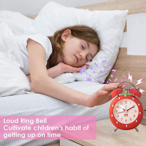 Strawberry Alarm Clock for Kids, Cute Alarm Clock for Heavy Sleepers with Backlight,Loud Twin Bell Alarm Clock for Bedroom Decoration (Red)