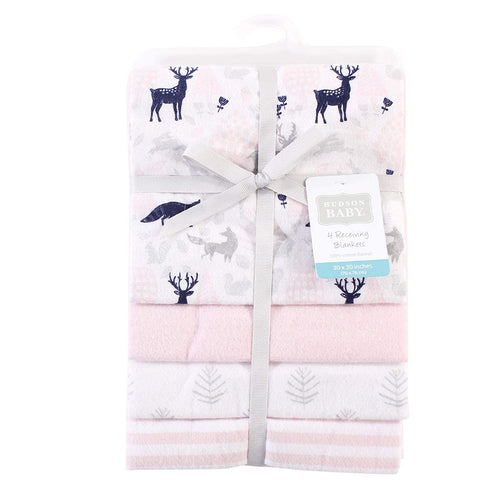 Hudson Baby Unisex Baby Cotton Flannel Receiving Blankets, Linocut Woodland Girl, One Size