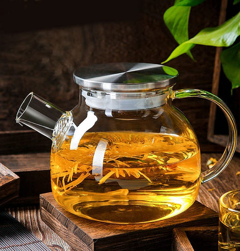 Glass Water Pitcher Carafe with Stovetop Safe Teapot with Tea Ball Infuser for Blooming Tea, Juice Jug, coffee,1000ml/ 34oz?High borosilicate glass?Sharemee