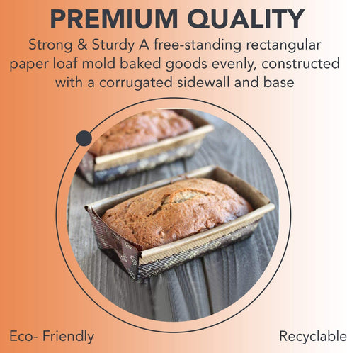 Paper Loaf Pan, Disposable Paper Baking Loft Mold 25ct, All Natural, Recyclable, Microwave Oven Freezer Safe, Providing Beautiful Display for Baked Goods (6"x 2.5"x2")