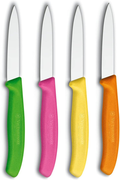 Victorinox 4-Piece Set of 3.25 Inch Swiss Classic Paring Knives with Straight Edge, Spear Point, 3.25", Pink/Green/Yellow/Orange