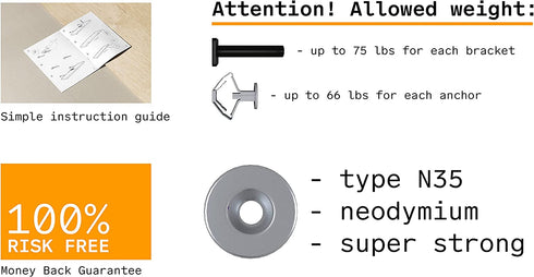 Rust Resistant 4 Pcs Floating Shelf Brackets (75lbs) Easy to Install Heavy Duty Floating Blind Shelf Supports - Hidden Brackets for Floating Wood Shelves - Concealed Blind Shelf Support (6")