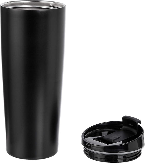 Amazon Basics Stainless Steel Tumbler with Flip Lid, Vacuum Insulated 30-Ounce, 2-Pack, Black