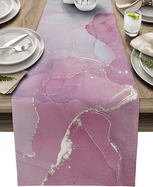 Marble Pink Table Runner-Cotton Linen-90 Inch Long Agate Gold Line Holiday Dresser Scarves,Abstract Modern Art Ombre Tablerunner for Kitchen Coffee/Dining Bedroom Home Living Room Dinner Scarf D©cor