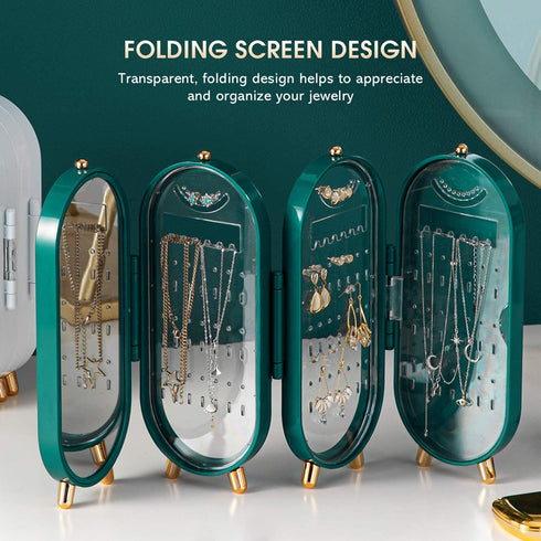 Earring Organizer Stand?4-Layer Small Foldable Dustproof Jewelry Holder with 153 Holes For Women Earrings, Earring Backs, Necklaces ,Display Jewelry Organizer-Green