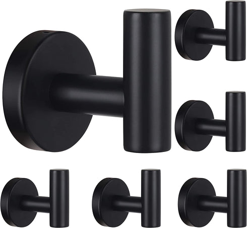 Towel Hooks Bathroom Hook Wall Towel Hooks 6 Pack Matte Black Coat Hooks, Heavy Duty Robe Hook Holder for Bathroom Kitchen Garage Home Hotel Office Cabinet(Black)
