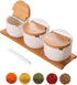 Lawei 3 pack Ceramic Sugar Bowls Set - 9 oz Porcelain Condiment Jar Spice Container with Spoons and Lids for Home and Kitchen