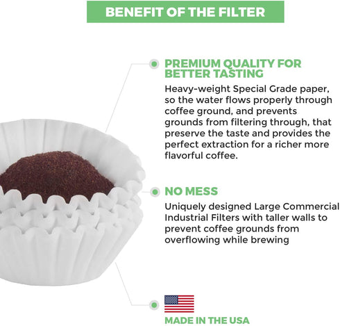 Tupkee Commercial Large 12-Cup Coffee Filters - 500-Count, Chlorine Free, White Coffee Filters - Compatible with Wilbur Curtis, Bloomfield, Bunn Coffee Maker Filters - Made in the USA