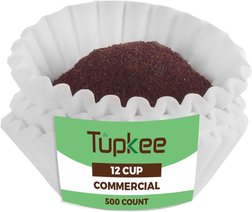 Tupkee Commercial Large 12-Cup Coffee Filters - 500-Count, Chlorine Free, White Coffee Filters - Compatible with Wilbur Curtis, Bloomfield, Bunn Coffee Maker Filters - Made in the USA