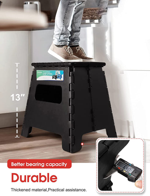ACSTEP 13œ Folding Step Stool for Adults 1 Pack ,Holds Up to 330 lbs, Thicken Plastic Folding Step Stool is Sturdy Enough to Support Adults and Safe Enough for Kids .Black