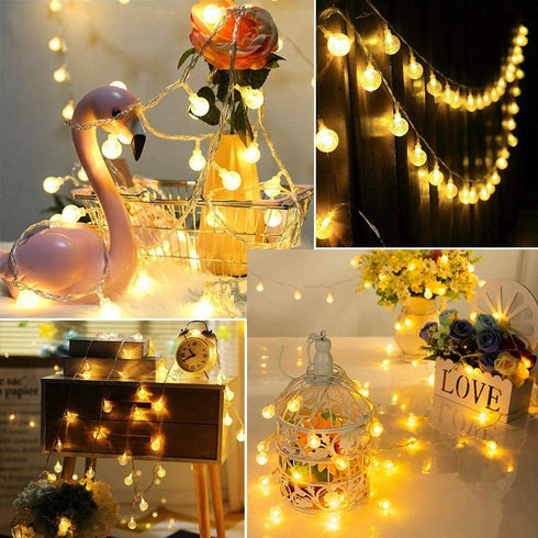 33 FT 80 LED Battery Operated Globe Ball String Lights Fairy String Lights Decor for Bedroom Patio Indoor & Outdoor Party Wedding Christmas Tree Garden Lawn Landscape with Remote Warm White