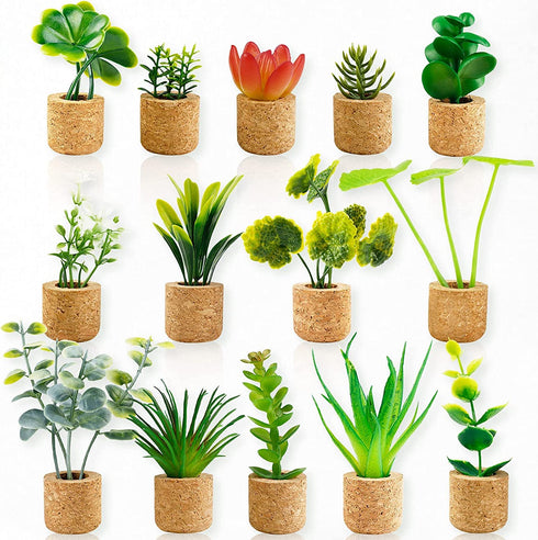 JUSTDOLIFE Plant Fridge Magnets-14 Pack Mini Succulent Plants Magnets Artificial Plants Refrigerator Magnets Potted Succulent Plants Magnet Stickers Cute for Magnet Boards Fridge Home Office Décor