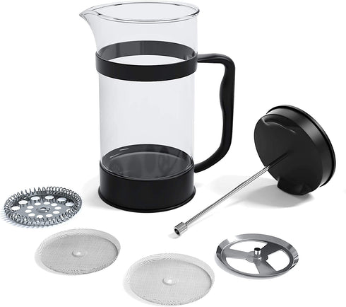 Utopia Kitchen French Press Espresso and Tea Maker with Triple Filters, Stainless Steel Plunger and Heat Resistant Borosilicate Glass (Black)