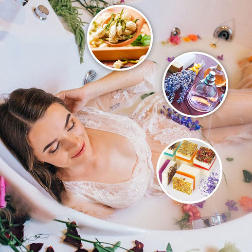 Natural Dried Flower for Soap Making,Dried Flower Herbs Kit for Bath, Candle, Aromatherapy Making, Sachet, Dried Flower for Perfume, Include Lavender, Rose Petals, Rosebuds, Jasmine 20 Packs