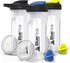 BluePeak Protein Shaker Bottle 28 oz with Dual Mixing Technology, Strong Loop Top, BPA Free, Shaker Balls & Mixing Grids Included - On-The-Go Large Protein Shakers (3 Pack - Yellow, Blue, Black)