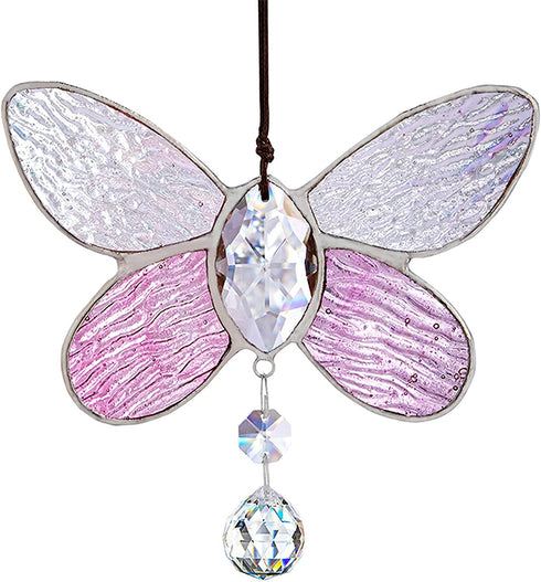 H&D HYALINE & DORA Stained Glass Butterfly Wall Hanging Window Suncatcher Decor Rainbow Pendant