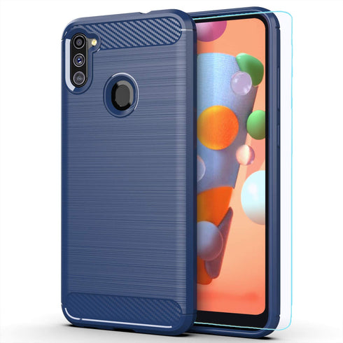Galaxy A11 case,Samsung A11 case,with HD Screen Protector,MAIKEZI Soft TPU Slim Fashion Non-Slip Protective Phone Case Cover for Samsung Galaxy A11(Navy Brushed TPU)