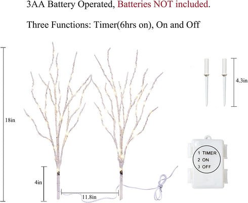 Birchlitland Lighted Birch Branches with Timer Battery Operated 18IN 70L Warm White LED Fairy Lights, Artificial Decorative Branch Lights for Home and Holiday Decoration Indoor Outdoor