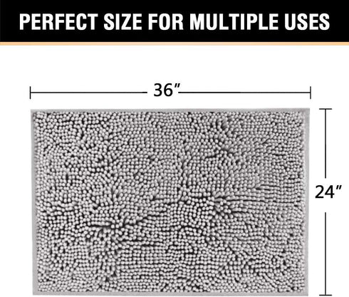 Bath Mats for Bathroom Non Slip Luxury Chenille Ultra Soft Bath Rugs 24x36 Absorbent Non Skid Shaggy Rugs Washable Dry Fast Plush Area Carpet Mats for Indoor, Bath Room, Tub - Grey