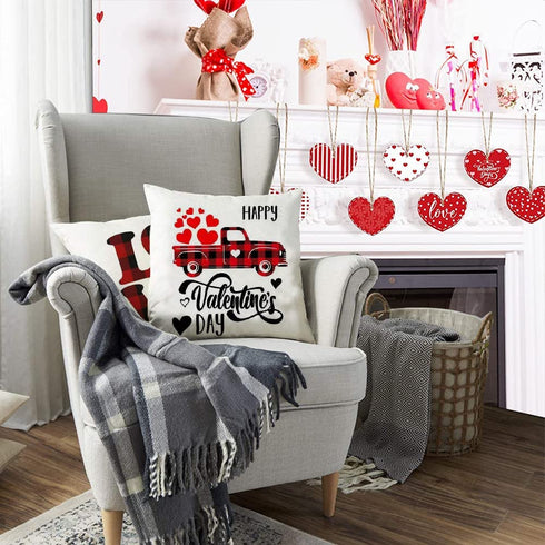 Valentine's Day Pillow Covers 18x18 Set of 4 Buffalo Plaid Heart Love Pillow Cases Sofa