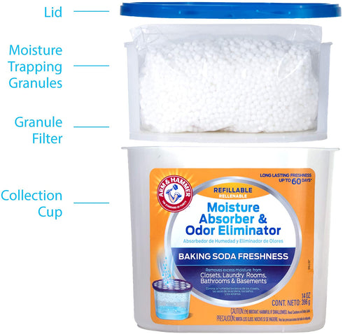 Arm & Hammer Fragrance Free Refillable Moisture Absorber and Odor Eliminator 14 oz. Tub, 3 Ct