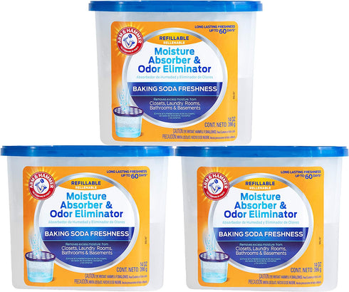 Arm & Hammer Fragrance Free Refillable Moisture Absorber and Odor Eliminator 14 oz. Tub, 3 Ct