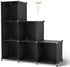Homywish Cube Storage Organizer 6-Cube Closet Storage 11.8" Shelves with Wooden Hammer DIY Closet Cabinet Room Storage Bookshelf Plastic Square Organizer Shelving for Home, Office, Bedroom, Black