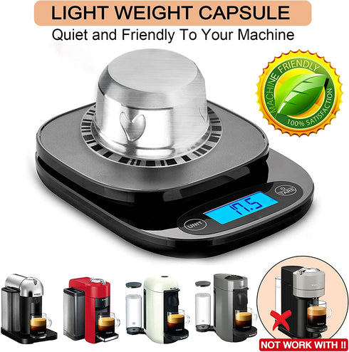 CAPMESSO Coffee Capsule, Refillable Vertuo Capsules Reusable Coffee Pod with Foil Lids Stainless Steel Compatible with Vertuoline GCA1,ENV135,Vertuo Plus(8oz pod+50 Foils)