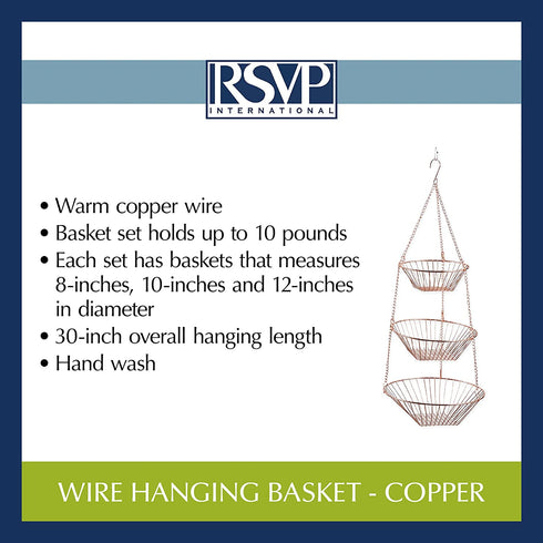 RSVP International Hanging Storage Collection 3-Tier Baskets, Copper Wire