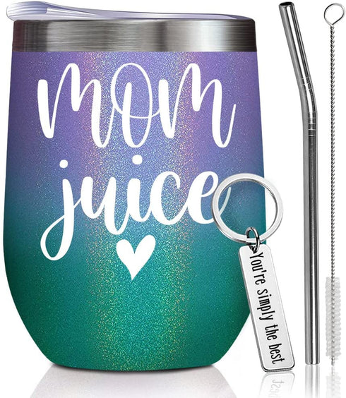 Mother Day Gifts From Daughter Son Gifts For New Mom Gifts For Women Mom Juice Mom Life To Be Mom Wine Tumbler Mother's Day Birthday Christmas Present For Mom Wife Female Coffee Cup With Keychain