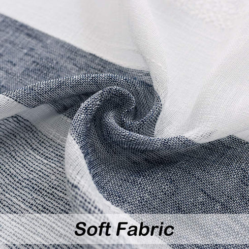 Central Park White French Door Curtain Navy Blue Stripe Sheer Window Panels Boucle Linen Drapes Rod Pocket Yarn Dyed Woven Curtain for Living Room (25" Wx72 Lx 2), 2 Panels