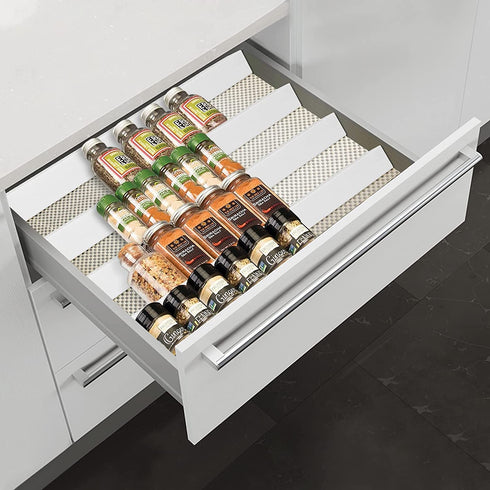 YEEWELL Spice Rack/Adjustable 4-Tiers Drawer Organizer for Kitchen Cabinets/Seasoning Organizer with Strong Grip Shelf Liner, 15-3/4" Large, White