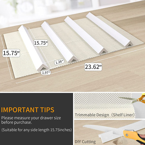 YEEWELL Spice Rack/Adjustable 4-Tiers Drawer Organizer for Kitchen Cabinets/Seasoning Organizer with Strong Grip Shelf Liner, 15-3/4" Large, White