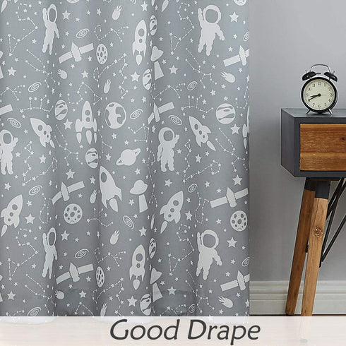 Central Park Gray Kids Curtains Light Filtering Soft Microfiber Window Panels for Boys and Girls Nursery Bedroom Space Planet Theme with Grommets Window Treatment Drapes, 42 x 54 Inch, Set of 2 Panels