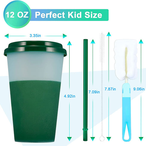 Color Changing Cups Tumblers with Lids & Straws for Kids - 7 Reusable Plastic Bulk Tumblers 12oz Cold Cup Tumbler Set for Kids