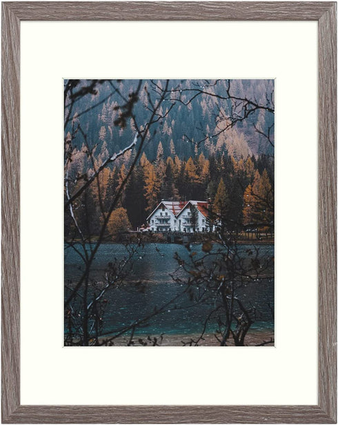 Frametory, 11x14 Frame for 8x10 Photo Smooth Wood Grain Finish Frame with Ivory Mat for Photo - Includes Sawtooth Hangers and Real Glass - Landscape/Portrait, Wall Display (Grey, 1 Pack)