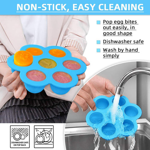 Silicone Egg Bites Molds for Instant Pot Accessories, 2 Pack Egg Bite Mold Fits 5,6, 8 qt Pressure Cooker, Sous Vide Egg Poacher Reusable Baby Food Storage Freezer Tray with Lid, Steamer Rack Trivet