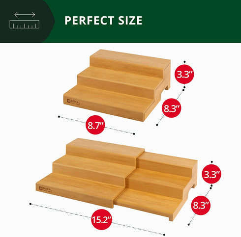 Bamboo Spice Organizer for Cabinet - Tiered Spice Rack Organizer for Cabinet or Countertop, Pantry Step Shelf (15.16"x 8.3" x 3.3")