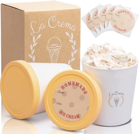 Ice Cream Containers (2-Pack-1 Quart each), Containers for Homemade Ice Cream, Gelato and Sorbet-Storage Containers with tight fitting Easy Remove Silicone Lids