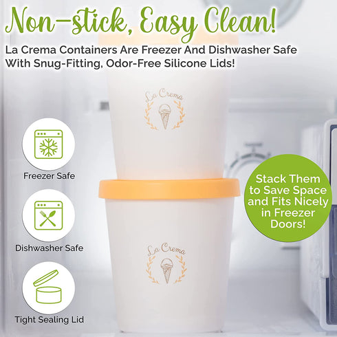 Ice Cream Containers (2-Pack-1 Quart each), Containers for Homemade Ice Cream, Gelato and Sorbet-Storage Containers with tight fitting Easy Remove Silicone Lids