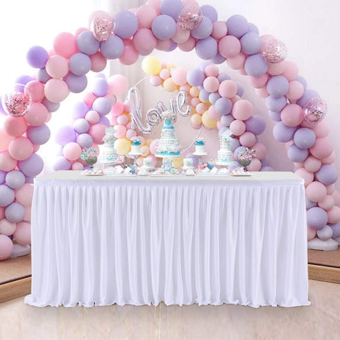 6ft White Tutu Table Skirt for Rectangle Tables,Polyester Pleated Ruffle Table Bed Skirt Cloth for Birthday Party, Wedding,Baby Shower, Banquet,Gender Reveal,Dessert Tables