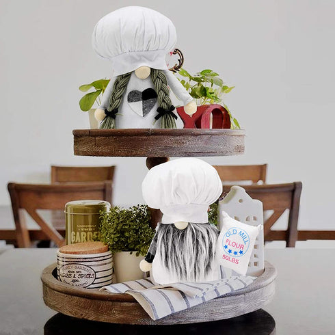 2 Pcs Chef Gnomes Plush,Christmas Kitchen Decorations Handmade Plush Tomte Gnome,Mr Gnome and Mrs Gnome Dolls,Farmhouse Christmas Ornament Home Table Decor Holiday Presents-White