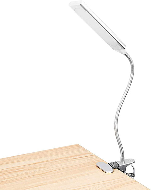 LED Desk Lamp Reading Light, JUANWE Clip on Light, Dimmable Clamp Light with USB Charging Port, 3 Modes & 14 Brightness Levels 5W LED Metal Clip Light, Sliver