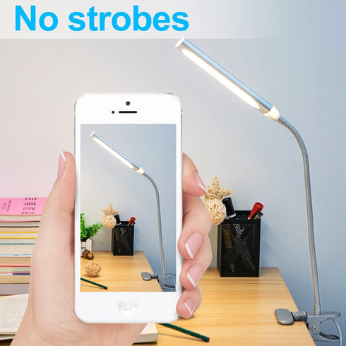 LED Desk Lamp Reading Light, JUANWE Clip on Light, Dimmable Clamp Light with USB Charging Port, 3 Modes & 14 Brightness Levels 5W LED Metal Clip Light, Sliver