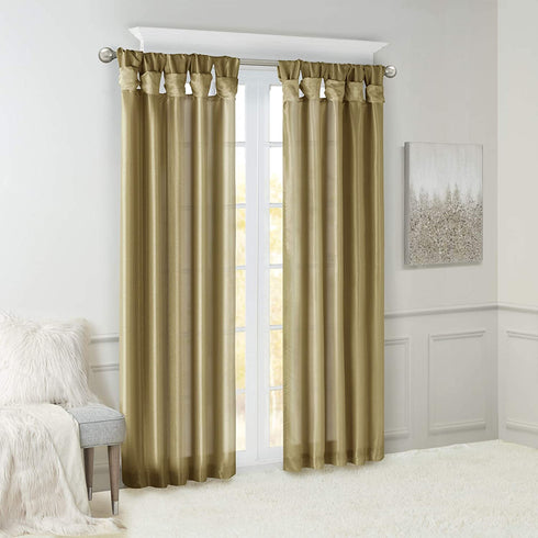 Madison Park Emilia Faux Silk Single Curtain with Privacy Lining, DIY Twist Tab Top, Window Drape for Living Room, Bedroom and Dorm, 50x95, Bronze
