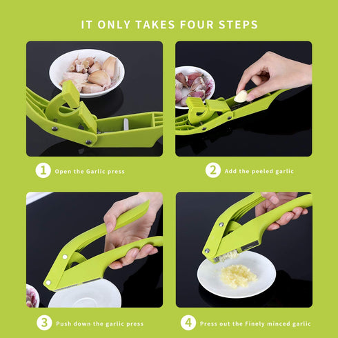 Garlic Press, MaxRona 2 in 1 Garlic Slicer and Garlic Mincer set, PP+430 Stainless Steel Garlic Crusher, Easy to Squeeze & Easy to Clean & Rust Proof & Dishwasher Safe