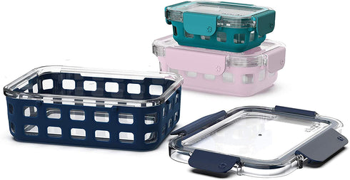 Ello DuraGlass Glass Food Storage Meal Prep Containers with Silicone Sleeve and Airtight Lids, 6 Piece 3 Pack Multi-Size, Spring